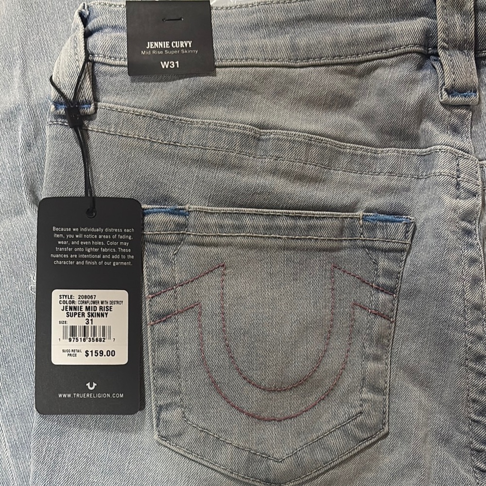 True Religion Light Blue Jeans with Red Stitching